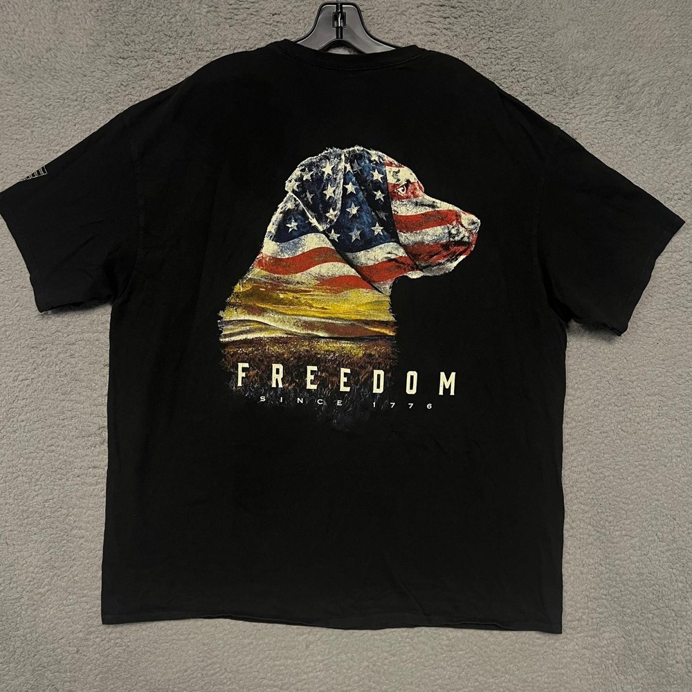 Buck Wear Freedom Labrador T Shirt Men's Sz 2XL XXL Black American Flag 2-Sided